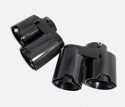 2x Quad Black Carbon Fiber Exhaust Tip For BMW G05 X5 G06 X6 G07 X7 2019+ Nozzle - Foto 6 di 6