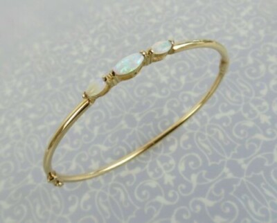 2ct Marquise Cut Lab-Created Fire Opal 14K Yellow Gold Plated Bangle Bracelet