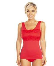 Rhonda Shear Lace-Overlay Tank with Shelf Bra in Red 605-017, Size S