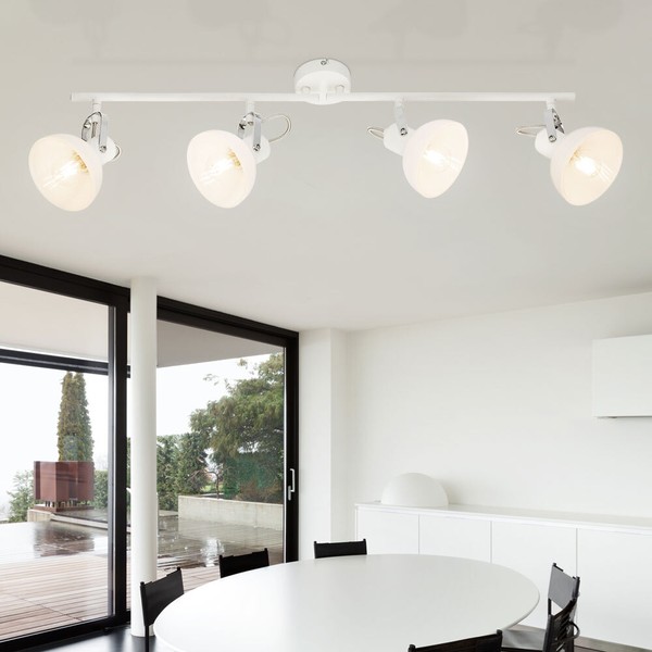 Decken Lampe Chrom Leuchte Metall Glas Weiß Spots Beweglich Wohn Schlaf Zimmer-image