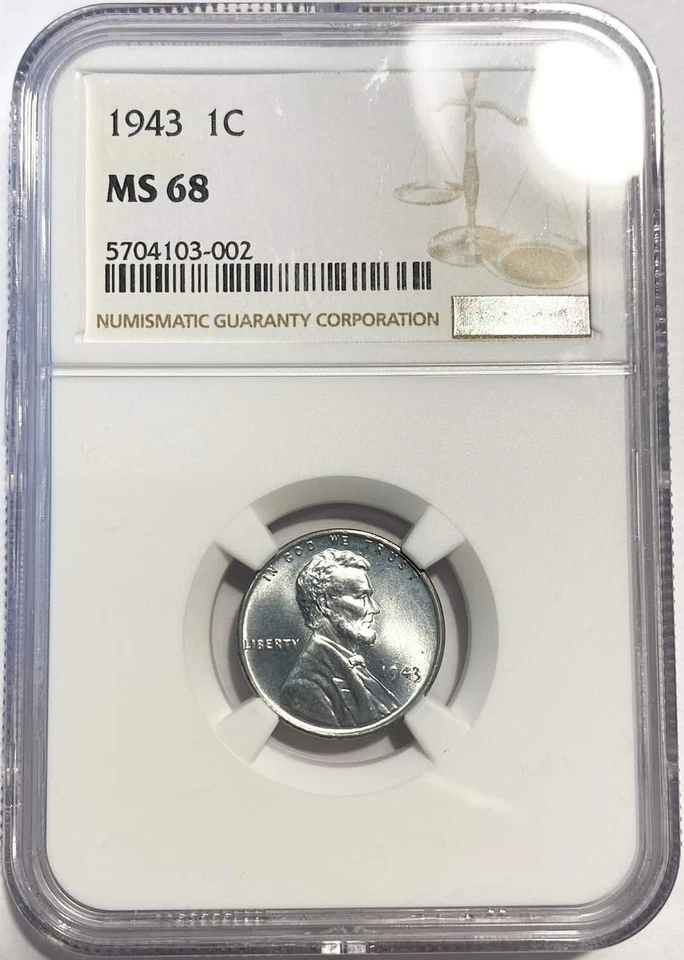 1943-P Lincoln Wheat Cent Steel Penny 1C (1943) - NGC MS68 - 8 Graded Higher - Image 2 of 3