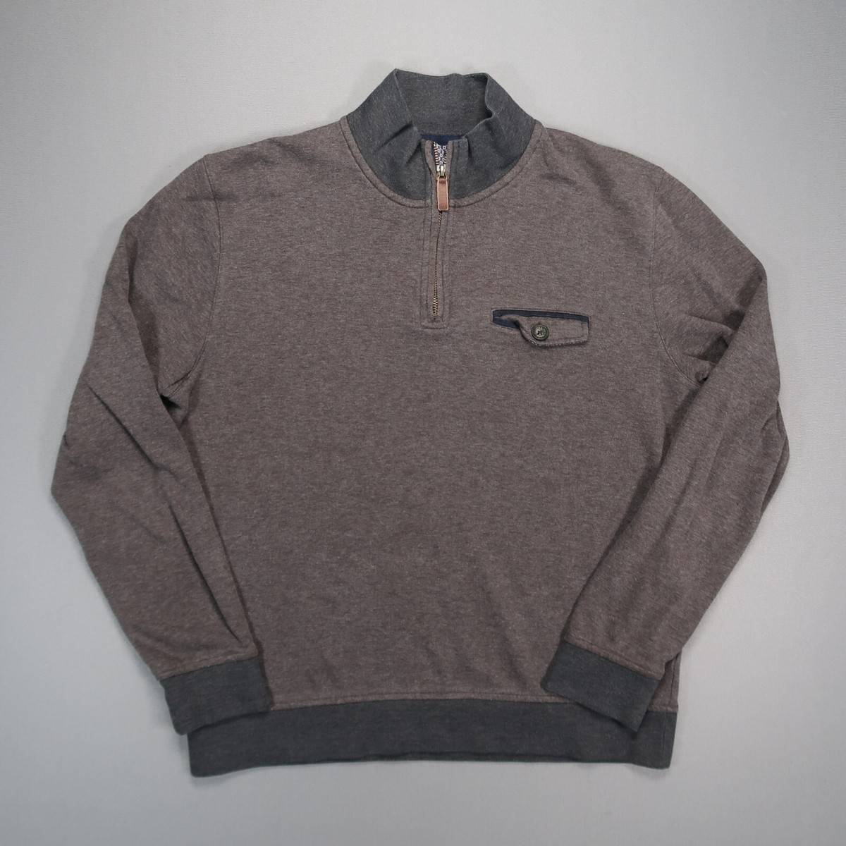 Ted Baker Sweater Mens Medium Brown Red Pullover Quarter Zip Long Sleeve