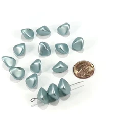 Czech Fancy Center Drilled Glass Pearls Light Blue Matted 9x14mm 15pcs CL959