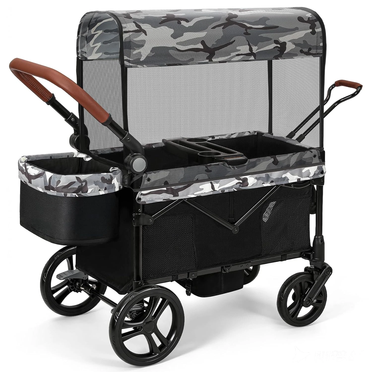 All-Terrain Stroller Wagon for 2 Kids, Foldable Kids Wagon Stroller Includes Rem