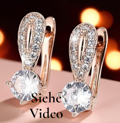 Luxuriöse Damen Mädchen Creole Clip 14K Gelbgold vergoldet Kubi Zirkonia #11