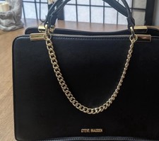 Steve Madden Black Solid Rectangle Satchel Top Handle Zip Detachable Strap Gold