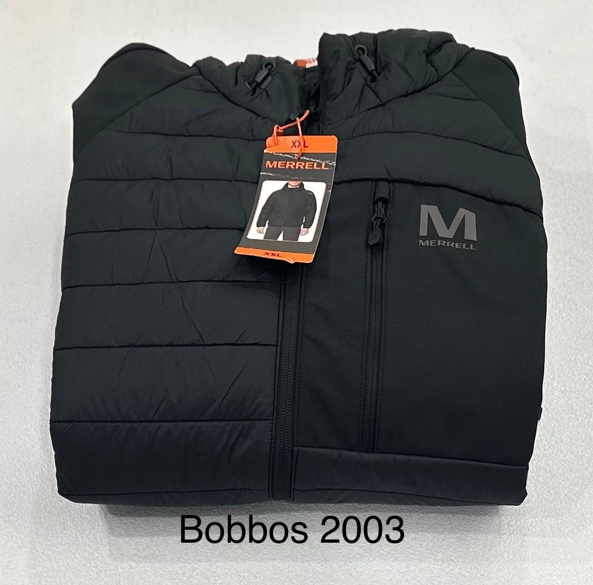 Merrell Mens Hooded Mixed Media Puffer Softshell Jacket Lightweight Black   XXL