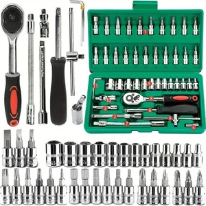 46Pcs Outils de famille 1/4 Kits d'outils mécaniques pour la réparation automatique des huttes avec chaussettes
