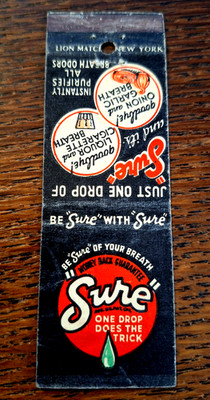 Vintage Matchbook: Sure Breath Freshener, Chicago, IL