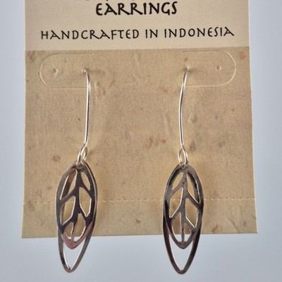 Zehntausend Dörfer Blatt Silber Ohrringe Handarbeit Fair Trade Indonesien Neu mit Etikett