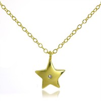 Gold Getauchtes Sterlingsilber & Cz Kristall Stern Anhnger Halskette An 45,7Cm K