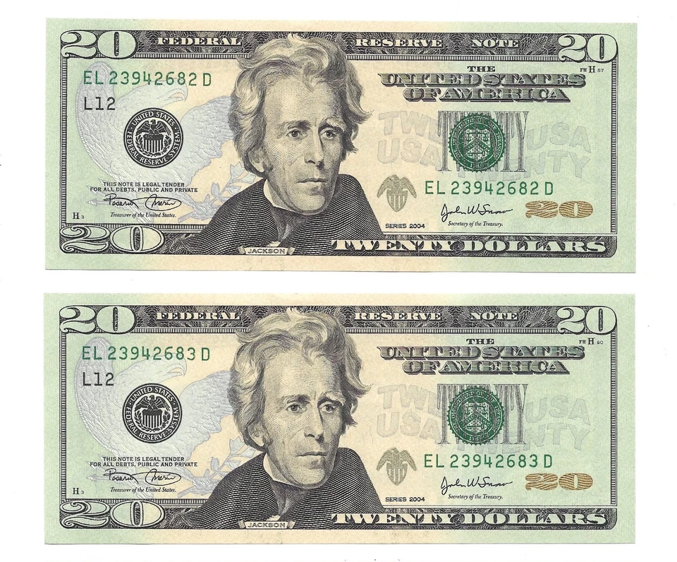 2004 $20 SAN FRANCISCO FRNs. 5 Consecutive, Crisp & Uncirculated Banknotes. - Image 4 of 4