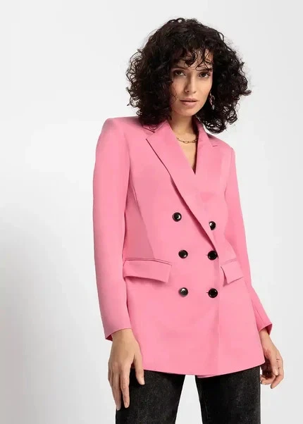 Freemans Double Breasted Blazer with Contrast Buttons in Bright Pink (ccn139)