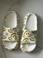 Champion Slide Sandals Unisex Adults White Yellow Smiley Logo Cushioned Size 11