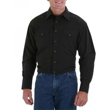 Wrangler Western Men's Long Sleeve Snap Shirt Solid Broadcloth Black XL