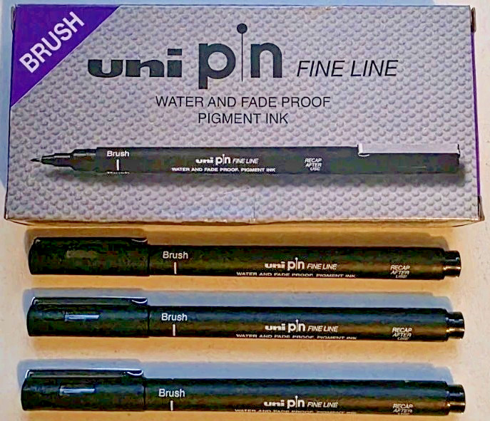 Uni Pin Drawing Brush Tip Pen Black &ndash; Pack of 3, Free UK D