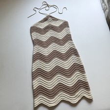 REFORMATION cream brown chunky rib knit zig zag chevron halter neck mini midi