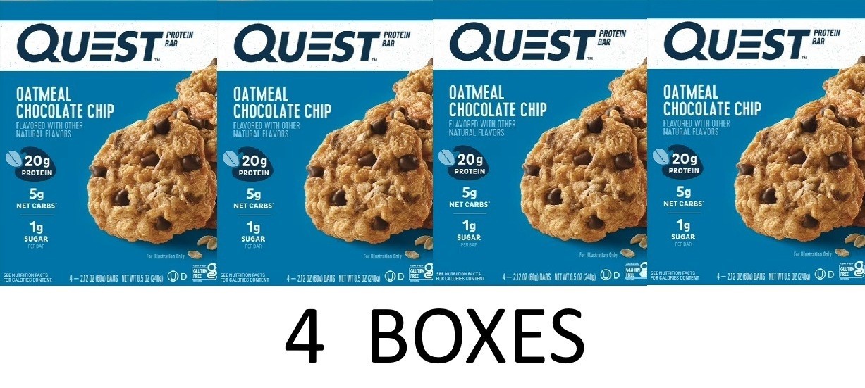 QUEST Oatmeal Chocolate Chip Protein Bars - 4 Bars in a Box - 4 BOXES
