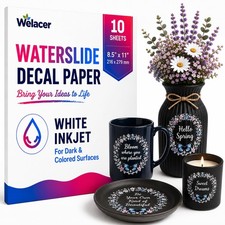 10 Sheets White Inkjet Waterslide Decal Paper 8.5x11 in for Inkjet,