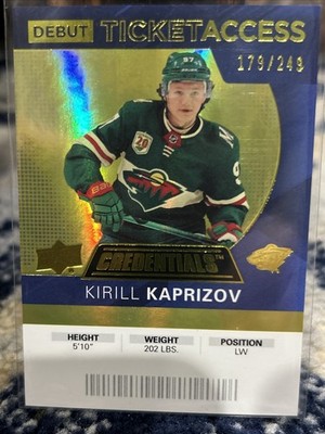 21-22 Upper Deck Credentials Debut Ticket Access Kirill Kaprizov #144 Yellow/249
