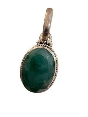Handwerklicher facettierter Smaragd grüner Edelstein Anhänger Sterlingsilber Boho Geschenk Neu mit Etikett