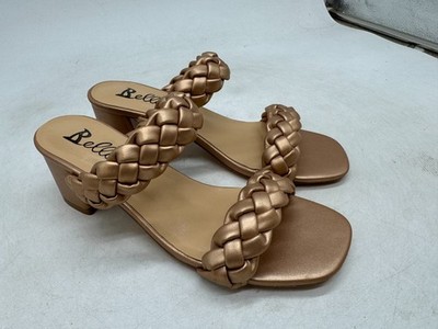 Bellini Fuss Slide Sandals Women's Rose Gold Metallic Braided Block Heel - 7