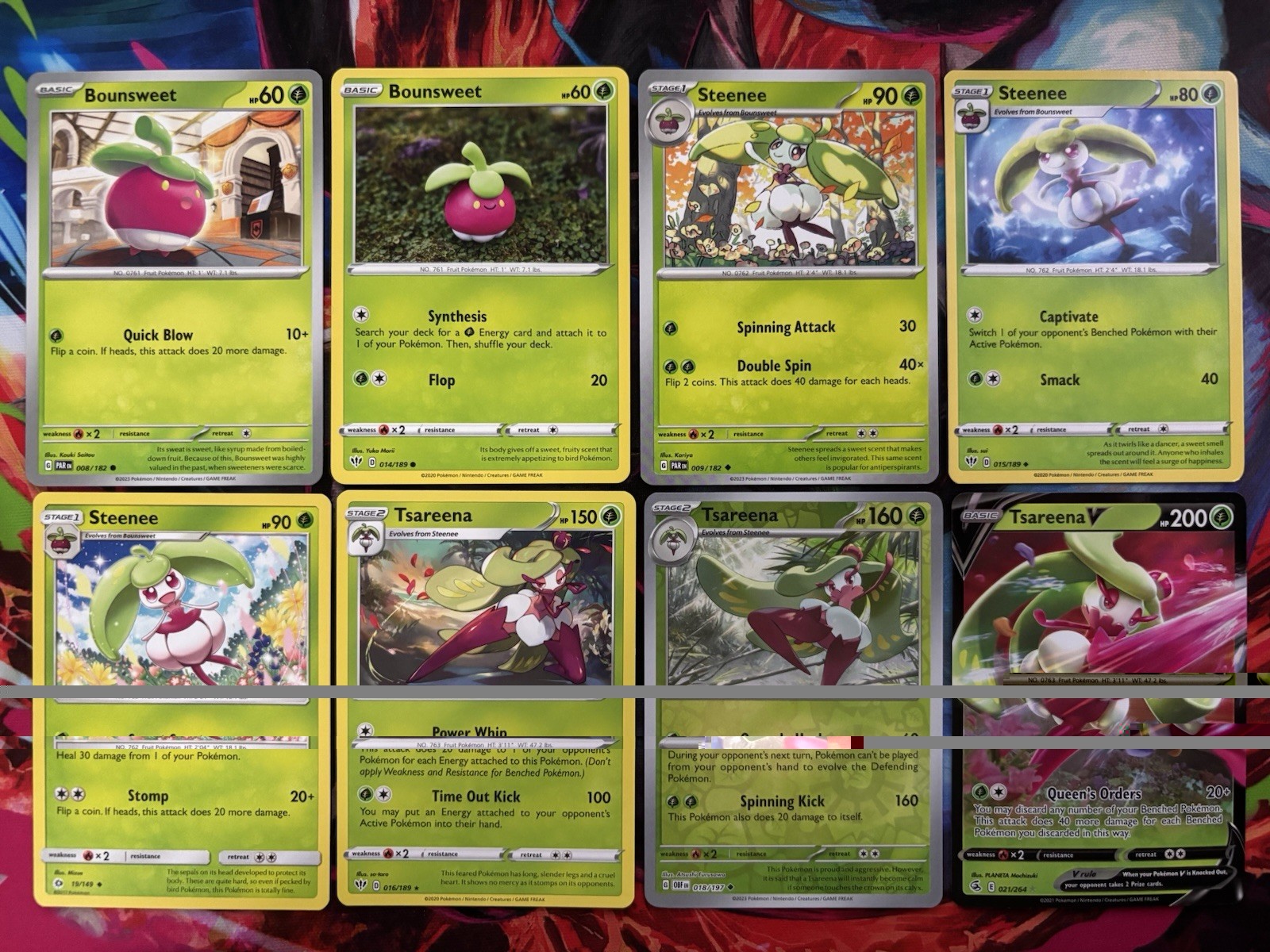 Pokemon 8 Card Lot (Bounsweet Steenee Tsareena) Fusion Strike Tsareena V 021/264