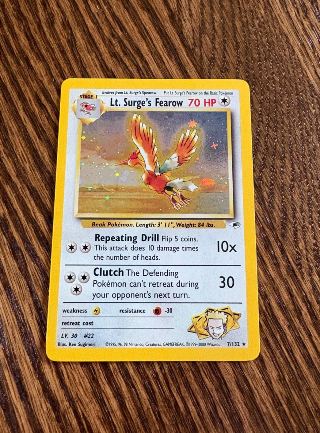 Lt. Surge's Fearow 7/132 Pokemon Gym Heroes Holo Rare, Ungraded