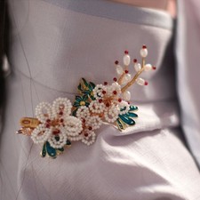 Hanfu Qipao Blue Enamel Side Hair Clip Womens Chinese Style 1pc