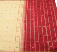 Sushila Vintage Cream Woven Saree 100 Pure Cotton Sari with Blouse Fabric