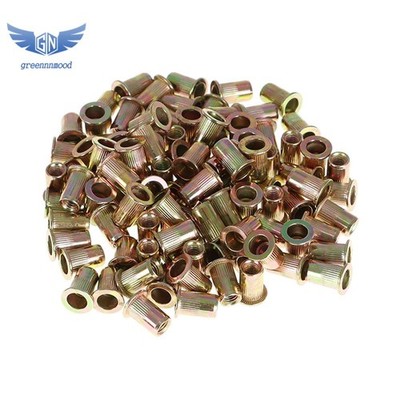 M6 Metric Carbon Steel Rivet Nut Flat Head Threaded Insert Nutsert 100 Pcs