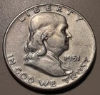 1951-D Denver Mint Franklin Silver Half Dollar US 50c coin (#26w-3757/F16)