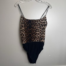 Nasty Gal Leopard Print Black Spaghetti Strap Body Suit Size 8, EUC