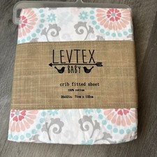 NWT Levtex Baby Crib Fitted Sheet 28x52 100 Cotton Coral Aqua Gray Medallion