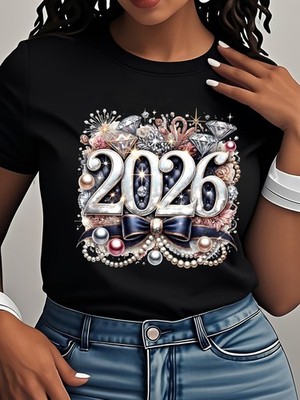 Women's 2026 Happy New Year Tee - Fashionable 2026 Happy New Year Glamorous Le