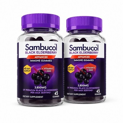 Sambucol Black Elderberry Advanced Immune Gummies 45ct Vitamin C Zinc 2 Pack