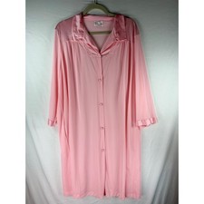 Vintage Vanity Fair Pink Nylon Nightgown Robe Button Floral Embroidered Sz XXL