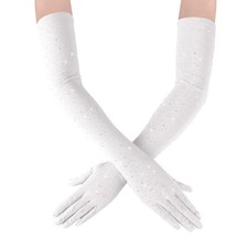 White Mesh Gloves,Long Elbow Length Arm Sleeves with Rhinestone Costume Acces...