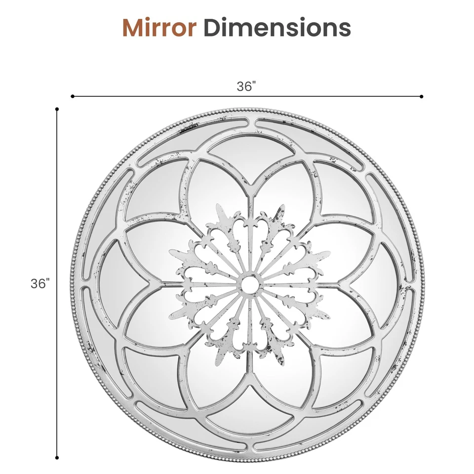 Espejo redondo de granja de 36", espejo de ventana de catedral con cuentas de madera envejecida Foto 2 de 4