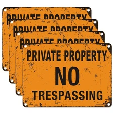 (4 Pack) No Trespassing Signs Private Property, Metal Rust Free Aluminum, Ref...