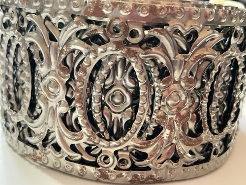 Craft Metal Filigree Embossed Trim 1-7/8" Oval Center Openwork Silvertone 3Y