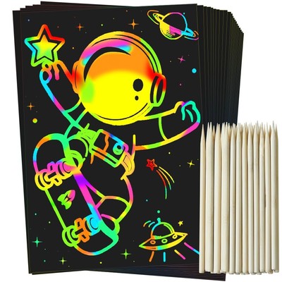 100Pcs Rainbow Magic Scratch Paper Art Crafts Suppliers Kits for Kids Boys Girls