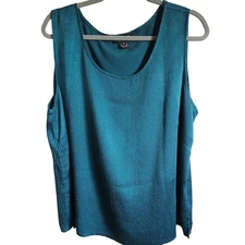 Citron 1X Teal Green Textured Silk Spandex Blend Sleeveless Tank Top Women's