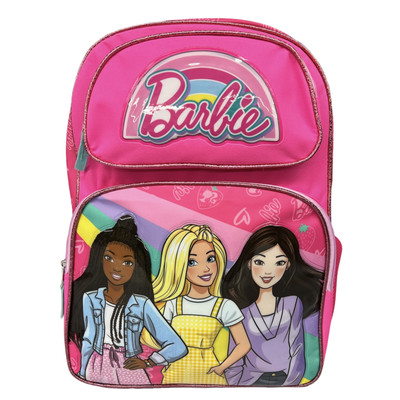 Barbie and Friends Large Pink Polyester 16'' School Backpack for Girls