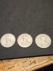 3 Worn No Date Walking Liberty  Half Dollars 90 % Silver