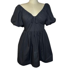 A New Day Black Puff Sleeve Smocked Square Neck Mini Dress Women's Size Large