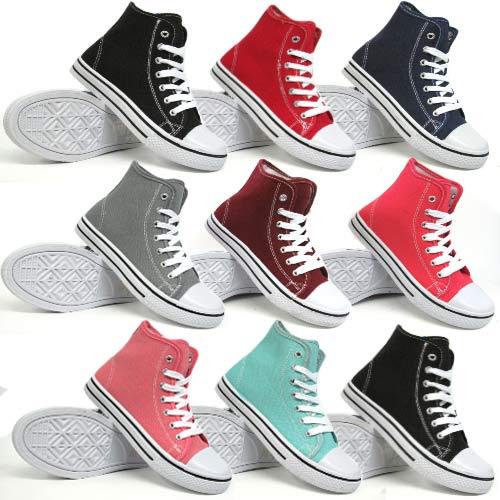 Ladies Canvas Shoes Girls Ankle Hi Tops Boots Retro Plimsolls Pumps Trainers Siz - Picture 10 of 18