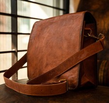 Men's Goat Genuine Messenger Shoulder Vintage Brown Leather Bag