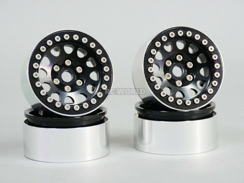 Maßstab 1:10 Metall LKW Räder + Reifen 1.9 Beadlock Felgen V2 schwarz + schwarze Ringe - Bild 2 von 12