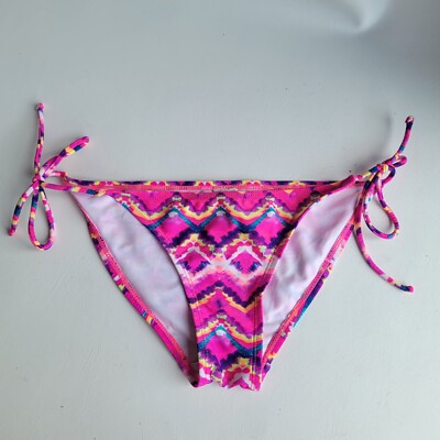 Op Women's Bikini Bottom Hot Pink Watercolor Large (11-13) Swim Side Tie 